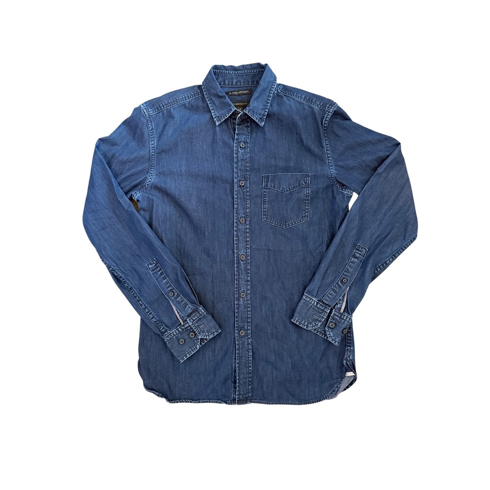 Banana Republic Camden Fit Denim Button Down Shirt Dark Wash Cotton XS